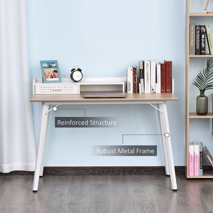 Small Computer Desk with Monitor Stand, Drawer and Storage Compartments, Home Office Desk for Small Spaces, Study Table, White