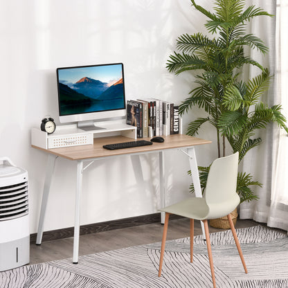Small Computer Desk with Monitor Stand, Drawer and Storage Compartments, Home Office Desk for Small Spaces, Study Table, White