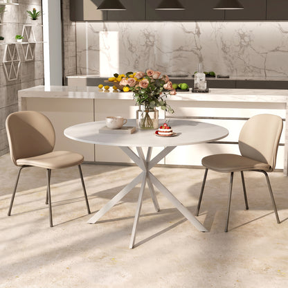Round Wood-Effect Dining Table for 4 with Steel Cross Legs - White