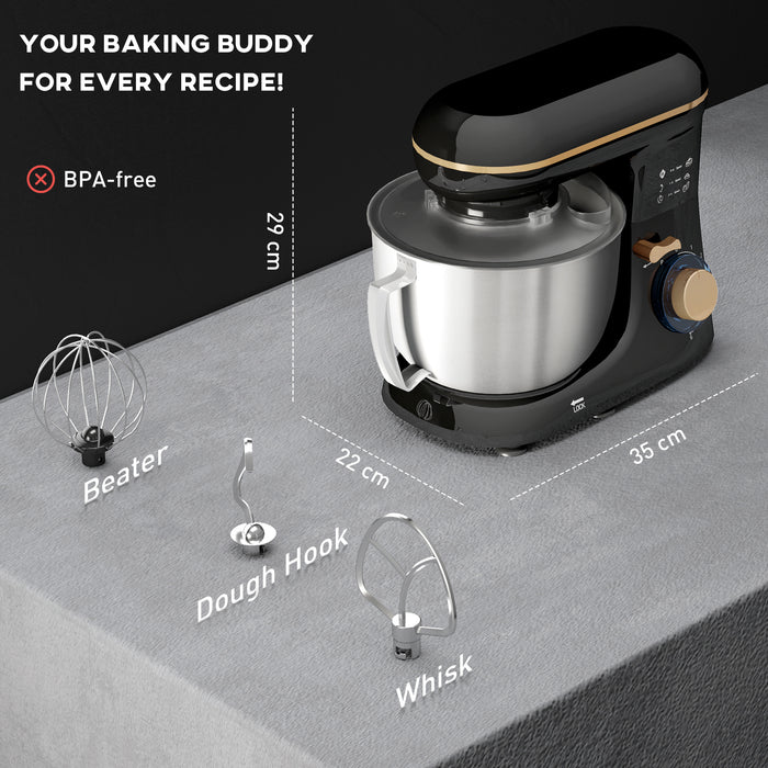 Electric Stand Mixer, 4.5L Food Mixer with Dough Hook, Whisk, Black