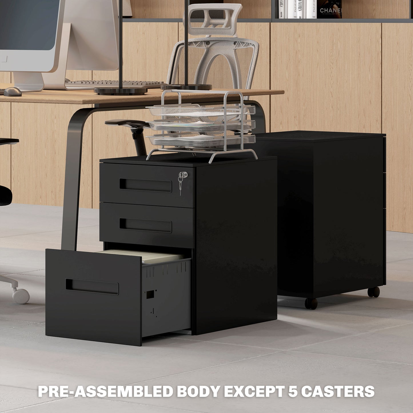 Lockable Mobile Filing Cabinet w/ 3 Drawers 39 x 48 x 60 cm Black