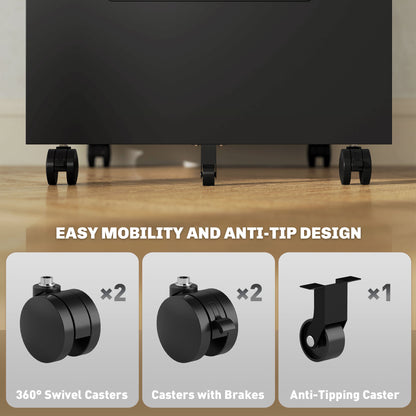 Lockable Mobile Filing Cabinet w/ 3 Drawers 39 x 48 x 60 cm Black