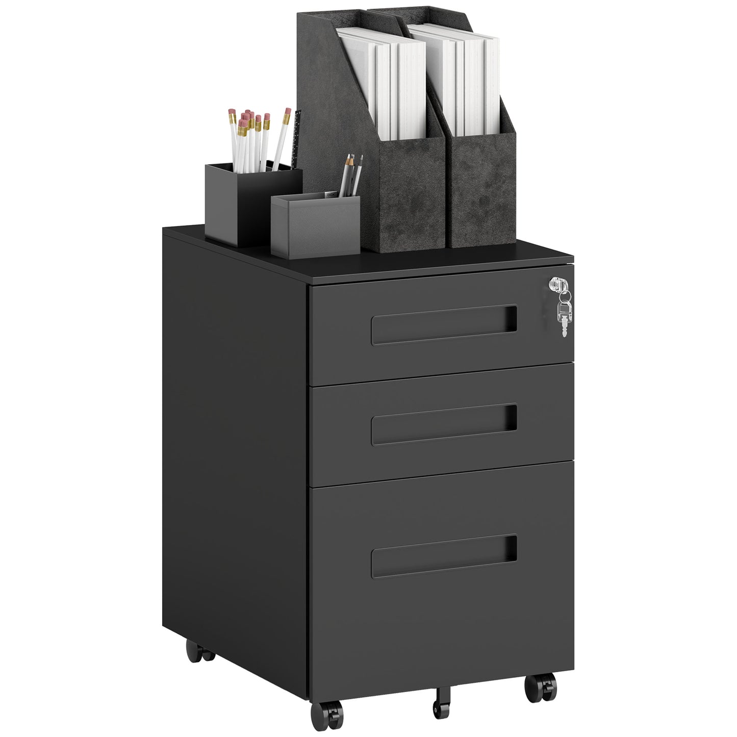 Lockable Mobile Filing Cabinet w/ 3 Drawers 39 x 48 x 60 cm Black