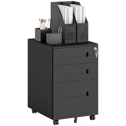 Lockable Mobile Filing Cabinet w/ 3 Drawers 39 x 48 x 60 cm Black
