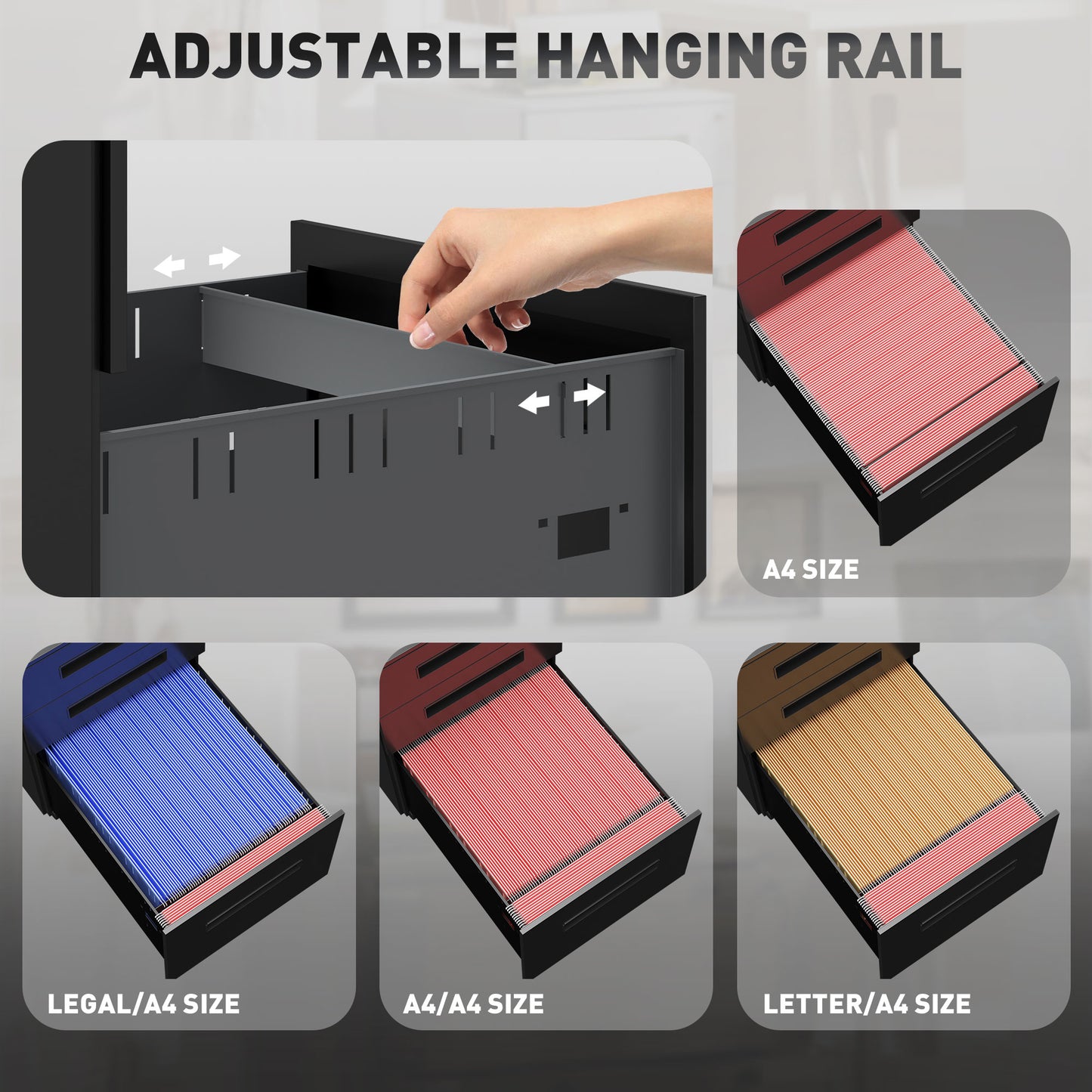 Lockable Mobile Filing Cabinet w/ 3 Drawers 39 x 48 x 60 cm Black