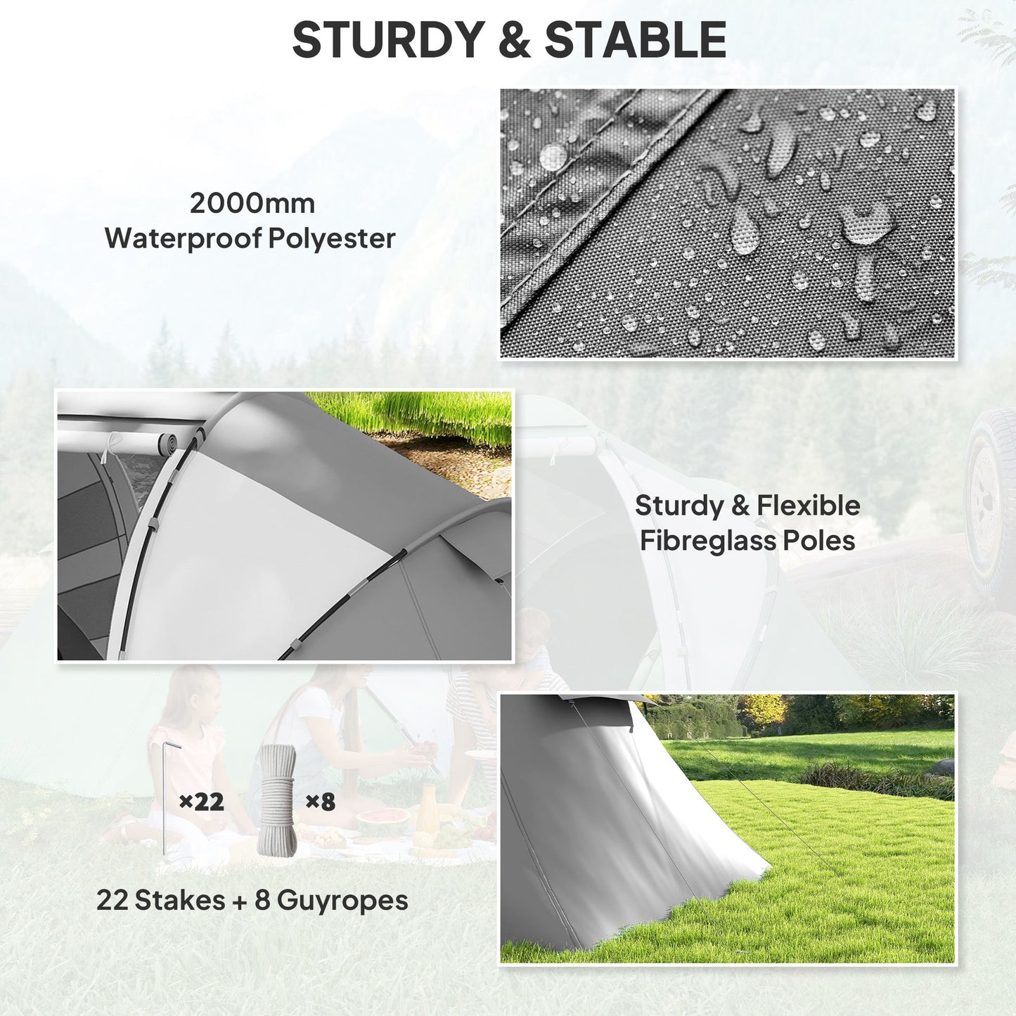 4-6 Persons Camping Tent Dome Family Travel Group Hiking Room Fishing