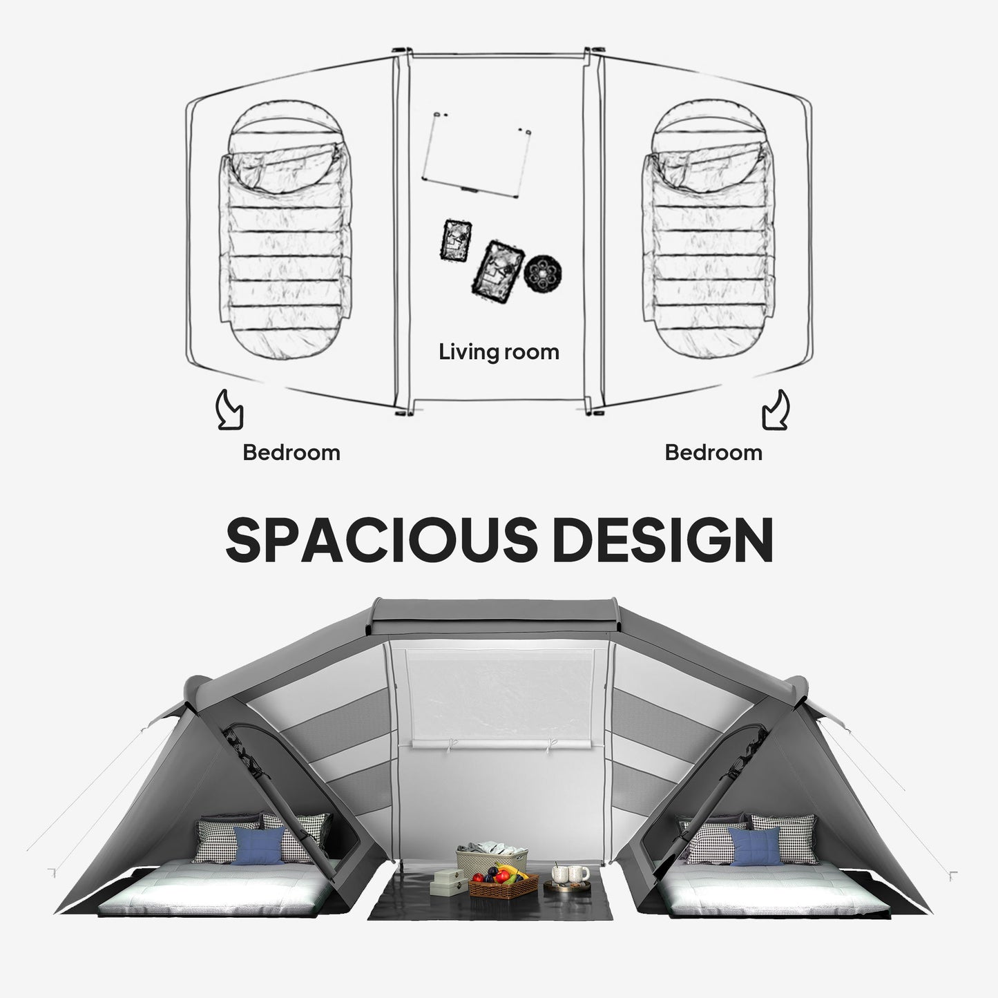 4-6 Persons Camping Tent Dome Family Travel Group Hiking Room Fishing