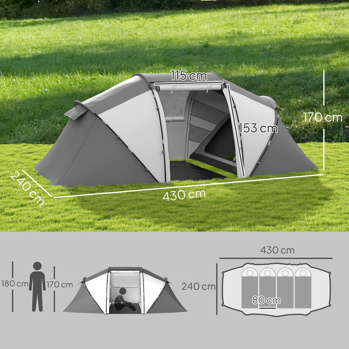 4-6 Persons Camping Tent Dome Family Travel Group Hiking Room Fishing