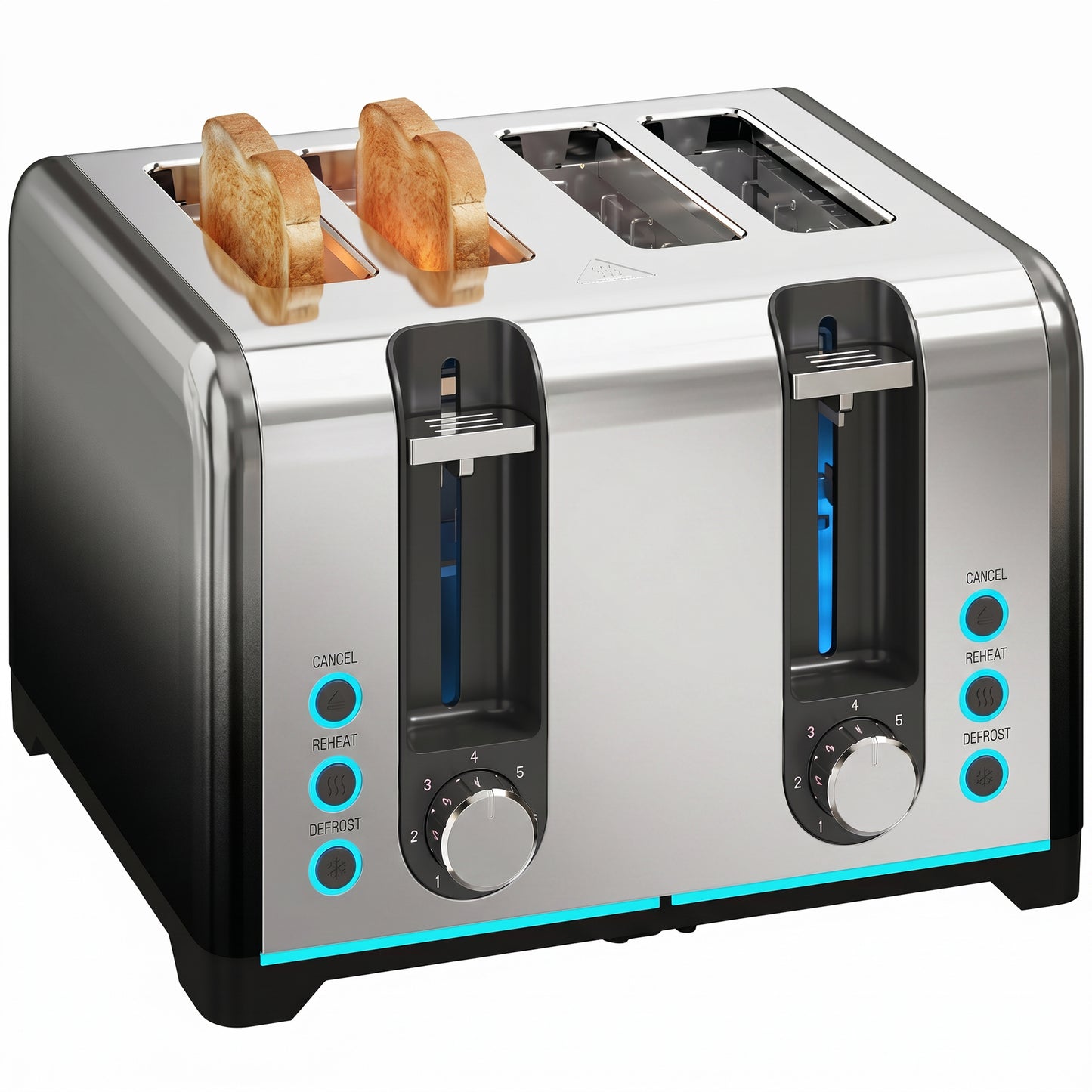 4 Slice Toaster with 7 Browning Levels, Reheat, Defrost and Cancel Functions, Self-Centring Slots, Auto Shut-Off, Removable Crumb Tray, 1860W, Black