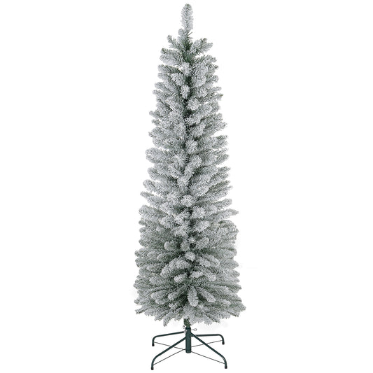 6 Foot Artificial Pencil Christmas Tree with Snow Flocked Tips, White