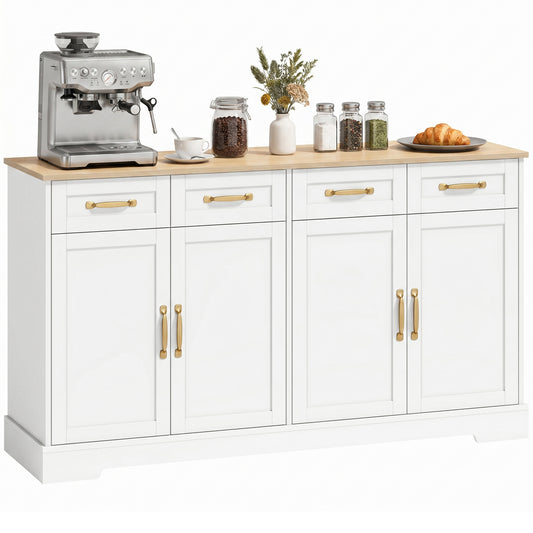 Sideboard with 4 Drawers, 4 Doors and 2 Adjustable Shelves, White
