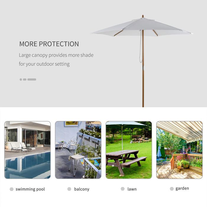 2.5m Patio Umbrella, Wood Garden Parasol, Sun Shade with 6 Ribs and Top Vent for Outdoor, White