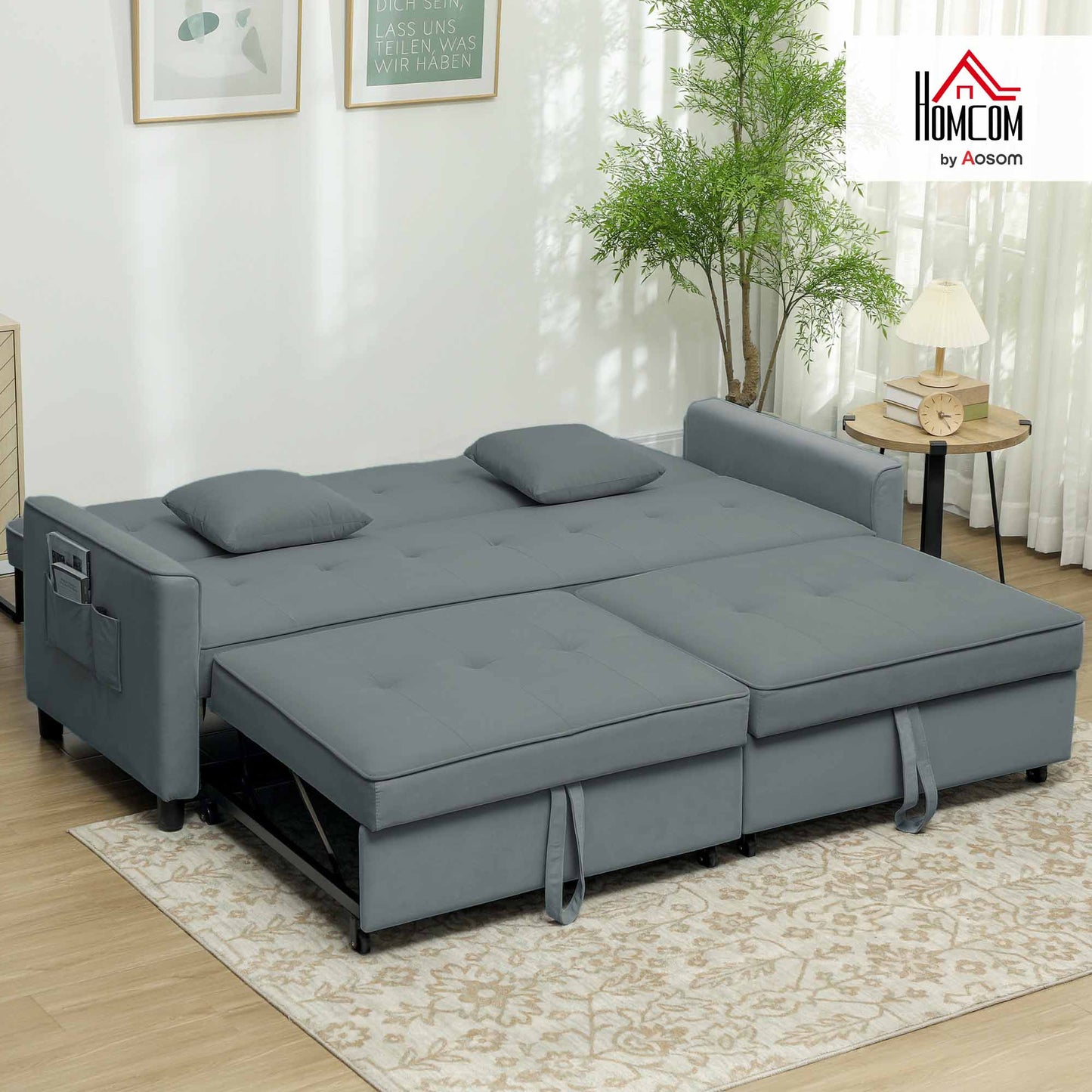 Reversible L-Shaped Sectional Sofa Bed with Cushions, Grey