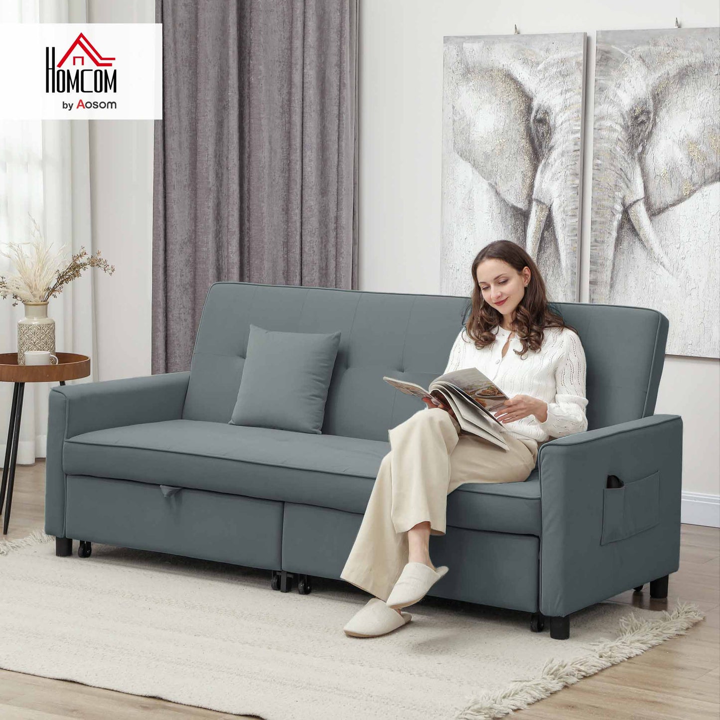 Reversible L-Shaped Sectional Sofa Bed with Cushions, Grey