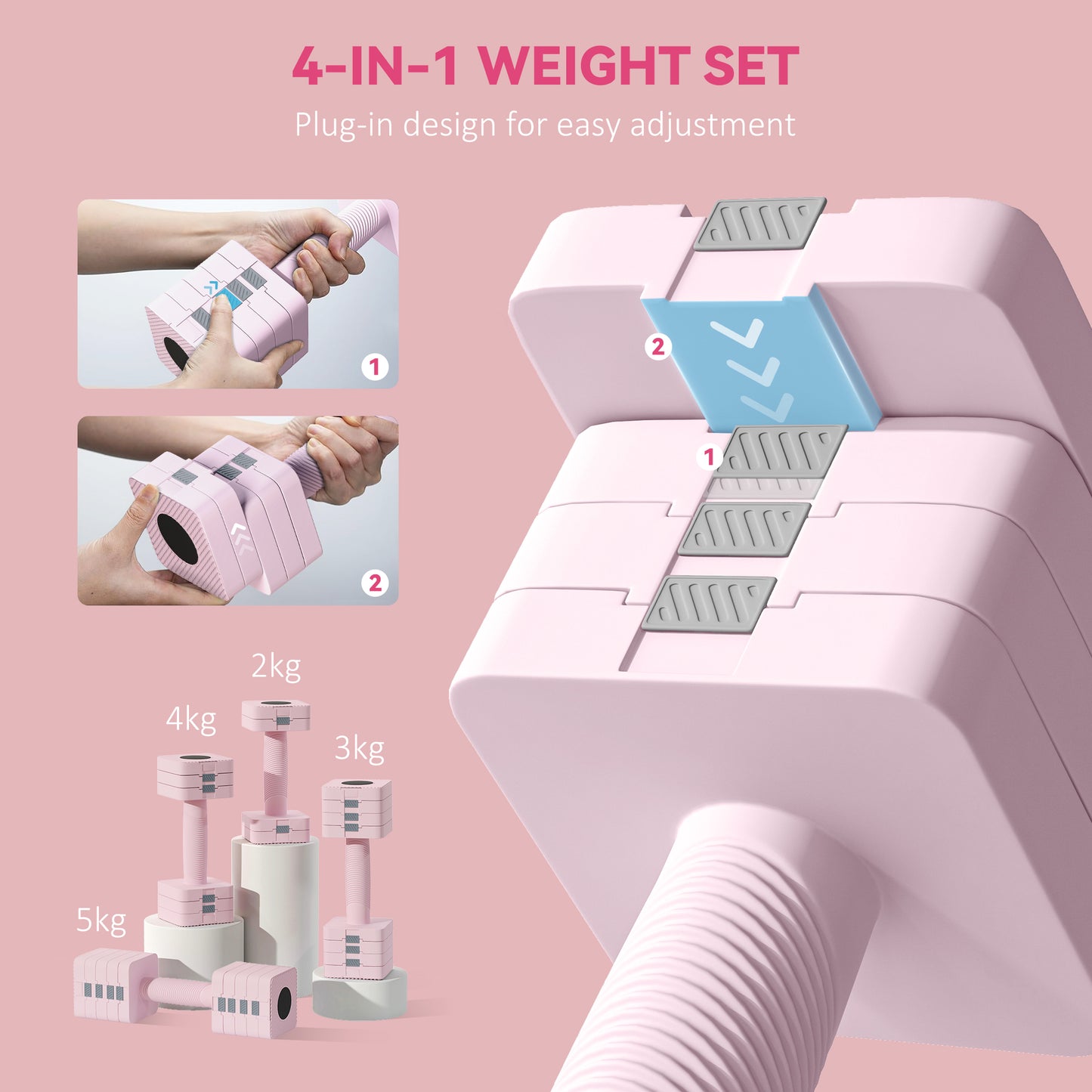Adjustable Dumbbell Set of 2, 5-in-1 Weights Dumbbells Set