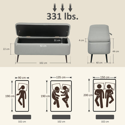Storage Ottoman Bench, Linen-feel Footstool with Steel Legs, Grey