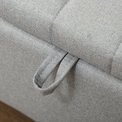 Storage Ottoman Bench, Linen-feel Footstool with Steel Legs, Grey