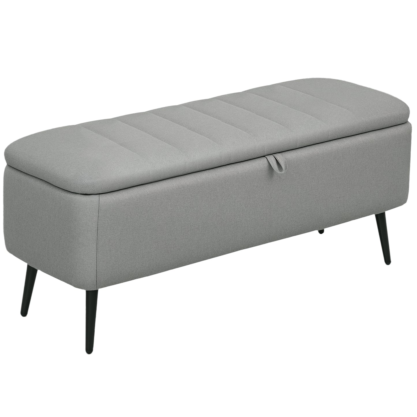 Storage Ottoman Bench, Linen-feel Footstool with Steel Legs, Grey