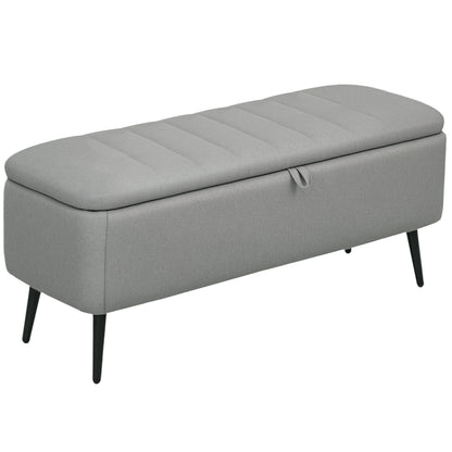 Storage Ottoman Bench, Linen-feel Footstool with Steel Legs, Grey