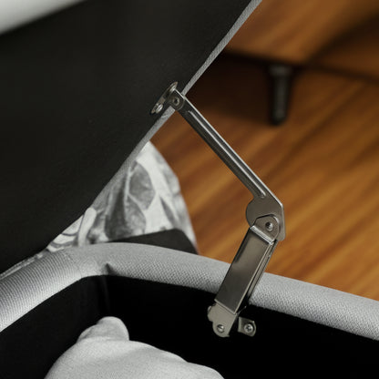 Storage Ottoman Bench, Linen-feel Footstool with Steel Legs, Grey