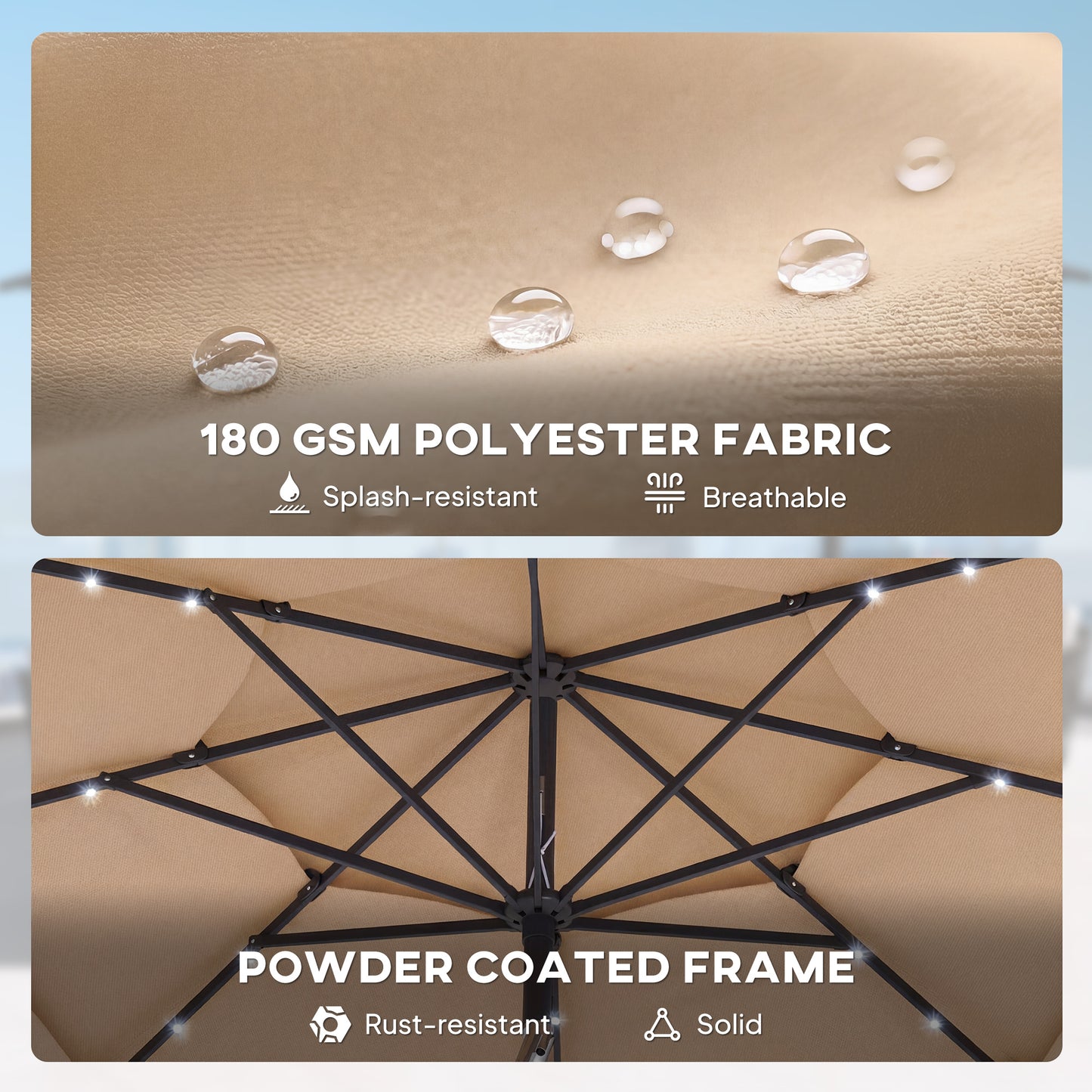 2.8 m Garden Parasol Umbrella with Light, Patio Umbrella, Khaki