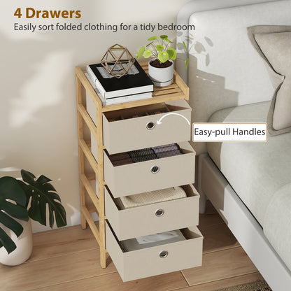 Chest of Drawers, 4 Drawers Dresser with Bamboo Frame, Cream White