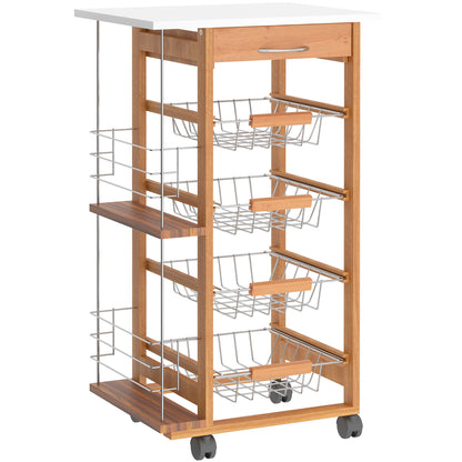 Multi-Use Kitchen Island Trolley Baskets Side Racks Drawer Worktop Brown
