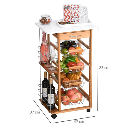 Multi-Use Kitchen Island Trolley Baskets Side Racks Drawer Worktop Brown