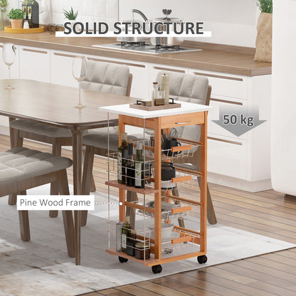 Multi-Use Kitchen Island Trolley Baskets Side Racks Drawer Worktop Brown