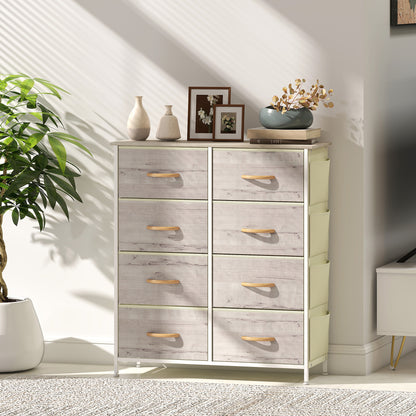 Fabric Chest of Drawers, 8 Drawer Dresser for Bedroom, Natural Wood