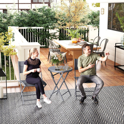 3 Pieces Outdoor Bistro Set, Glass Top Table and Chairs, Grey