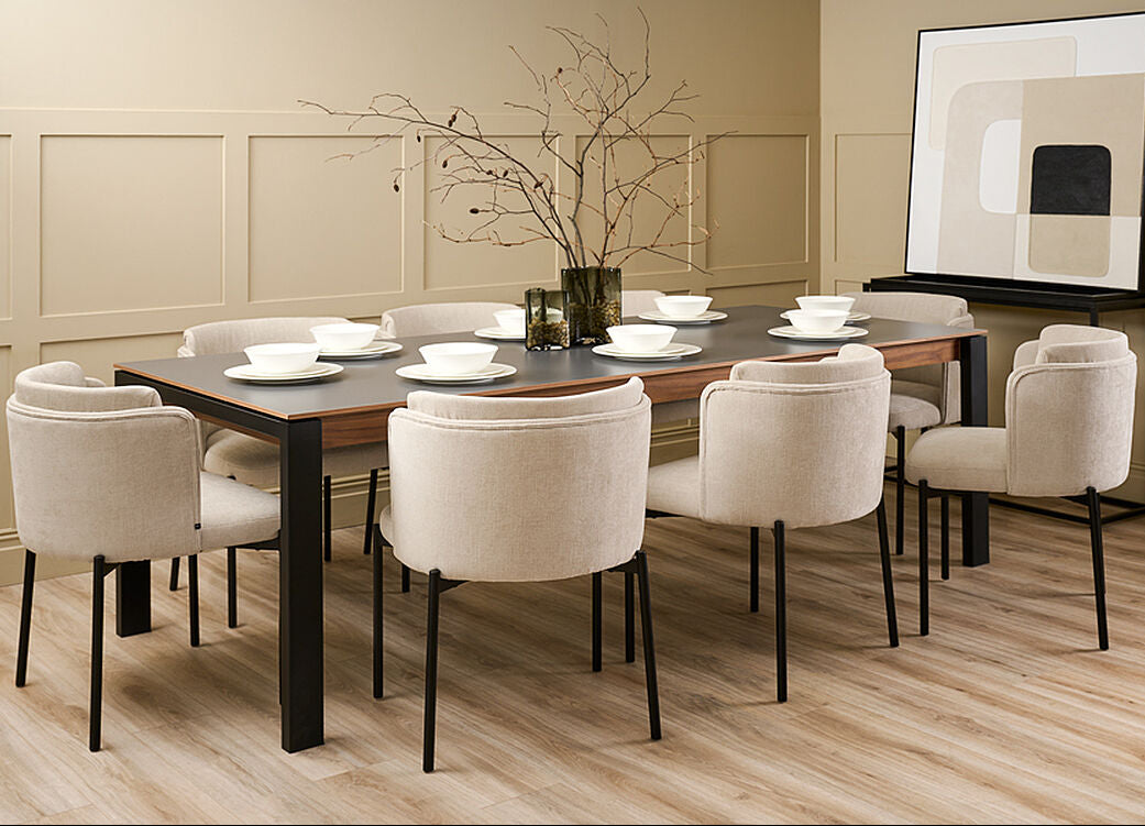 Corinna 8 Seat Dining Table Grey - Black legs