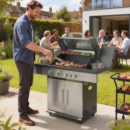 4+1 Burner Gas BBQ Grill, Portable Gas Barbecue Grill