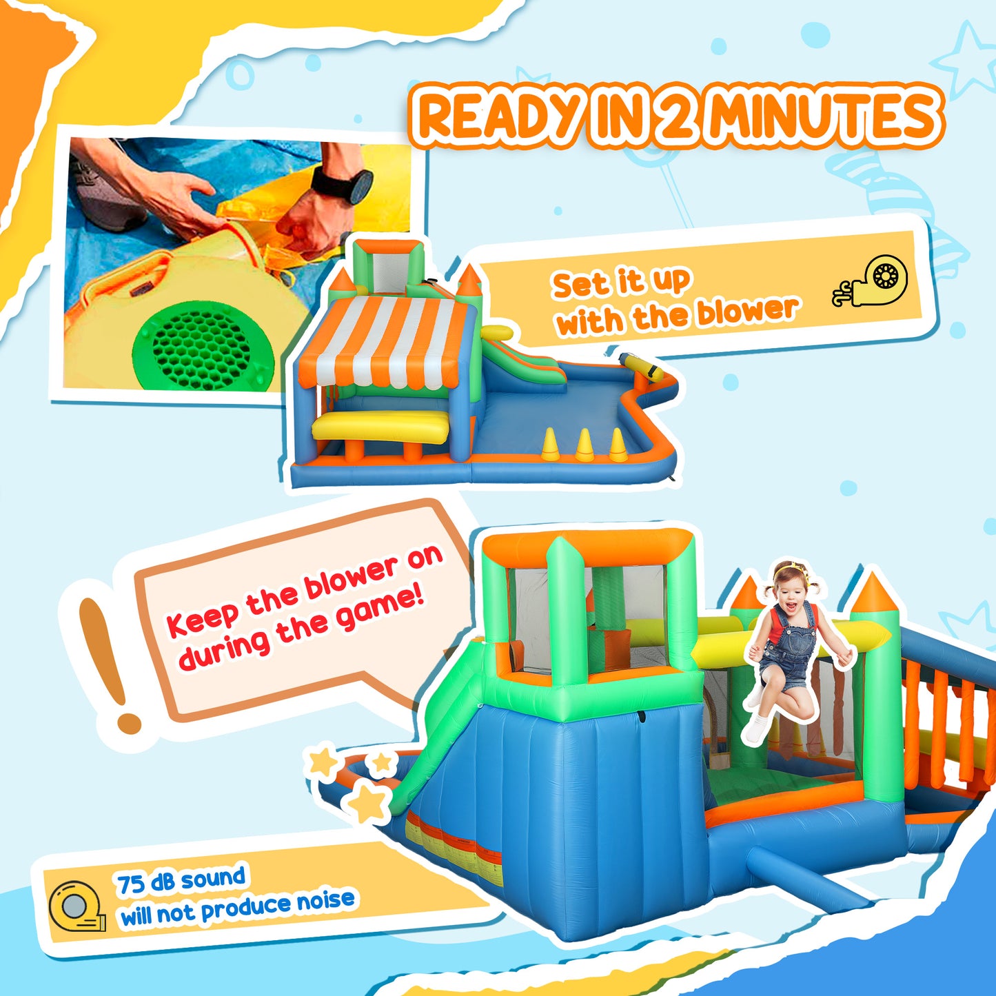 Inflatable Bouncy Castle with 550W Blower for Kids, 360x315x195 cm