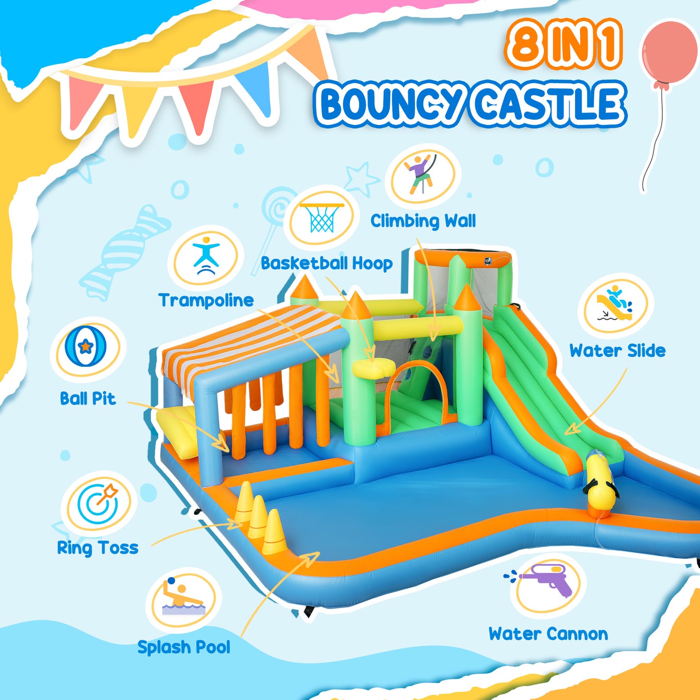 Inflatable Bouncy Castle with 550W Blower for Kids, 360x315x195 cm