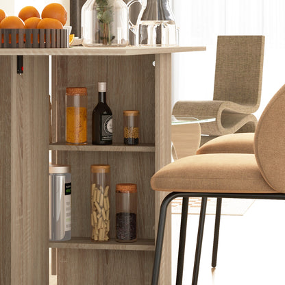 Mobile Drop Leaf Dining Table, Folding Desk with 2 Wheels, Natural