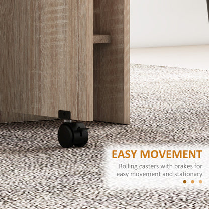 Mobile Drop Leaf Dining Table, Folding Desk with 2 Wheels, Natural