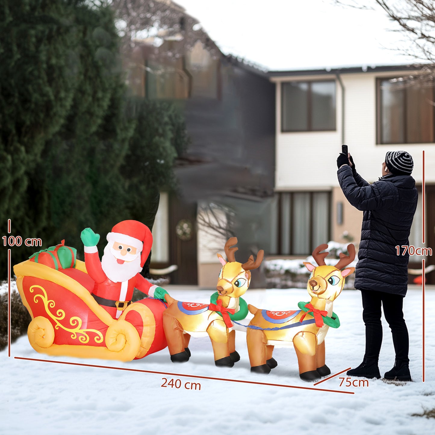 7.9ft Christmas Inflatable Santa on Sleigh, Blow Up Decoration