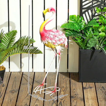Flamingo Garden Statue, Metal Garden Ornament with Stakes, Pink