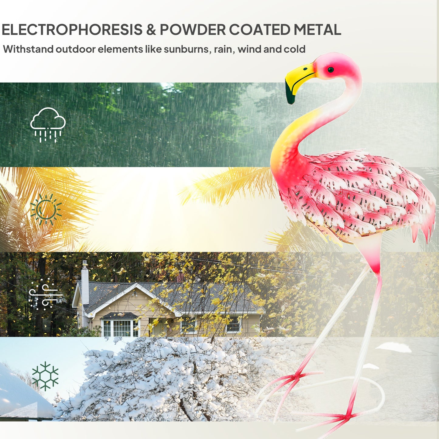 Flamingo Garden Statue, Metal Garden Ornament with Stakes, Pink