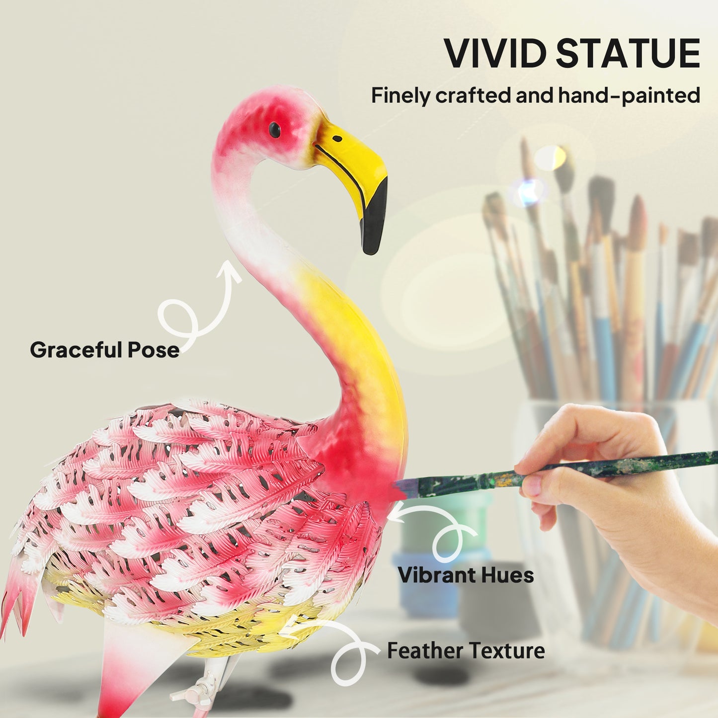 Flamingo Garden Statue, Metal Garden Ornament with Stakes, Pink