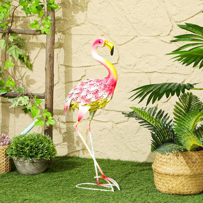 Flamingo Garden Statue, Metal Garden Ornament with Stakes, Pink
