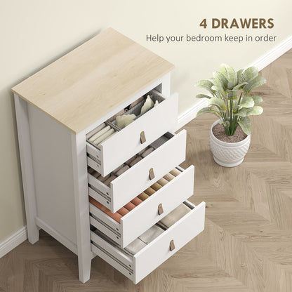 Bedroom Chest of Drawers, Modern 4 Drawer Dresser, White