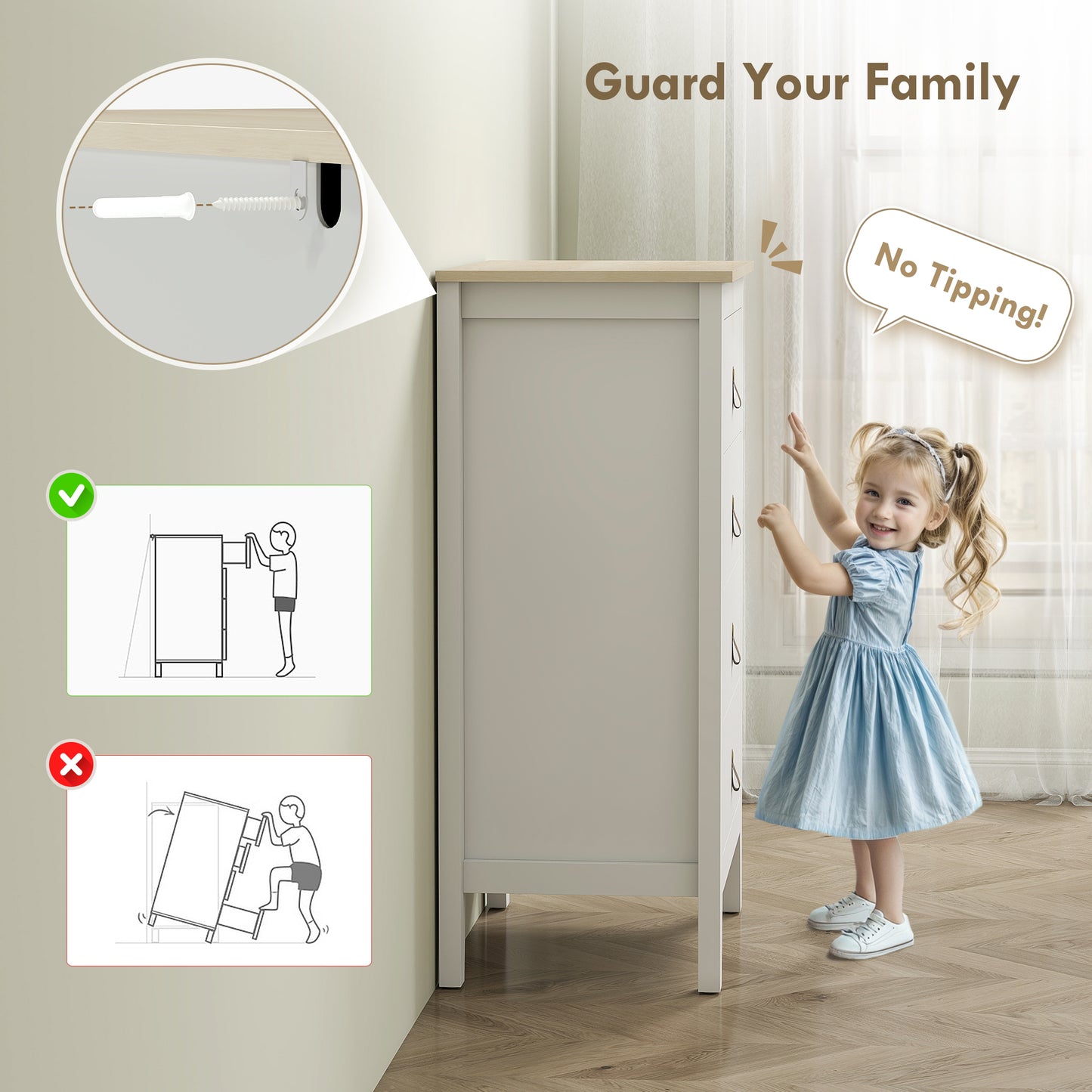 Bedroom Chest of Drawers, Modern 4 Drawer Dresser, White