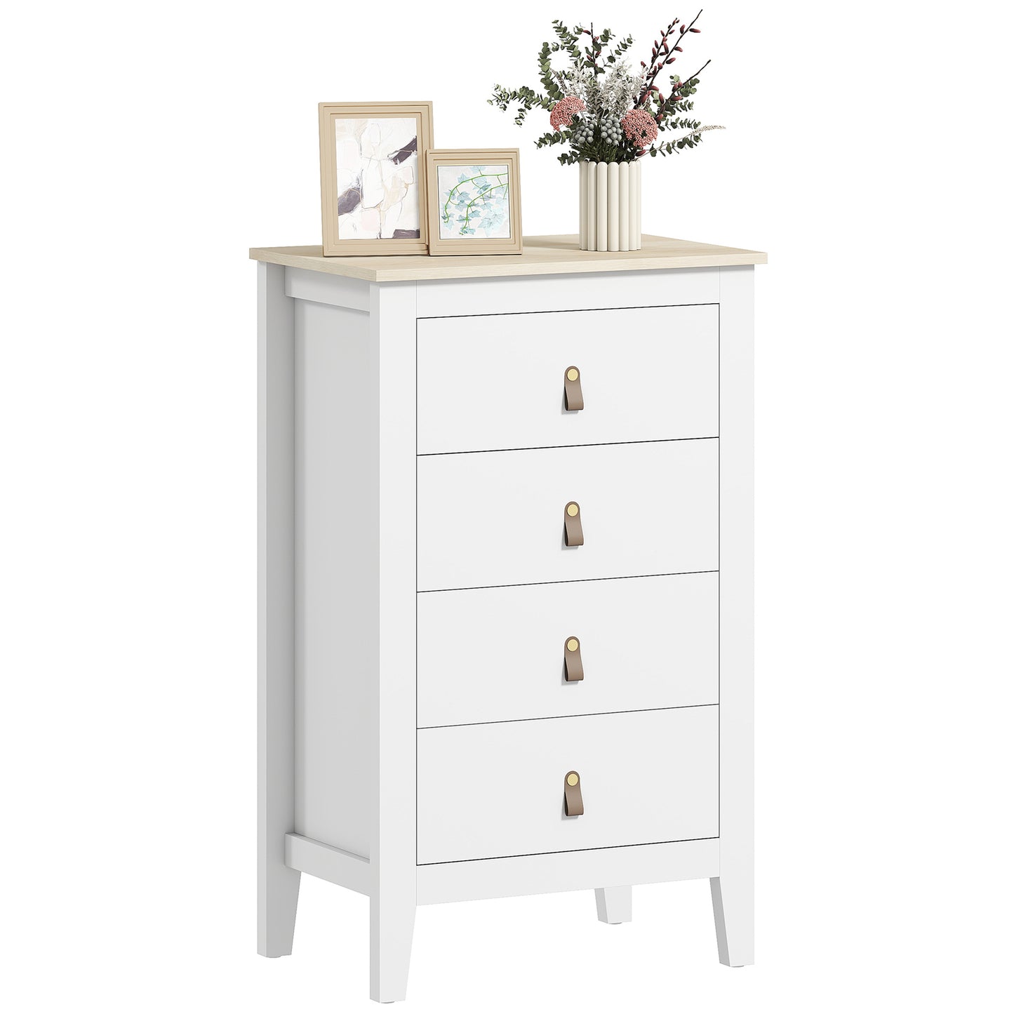 Bedroom Chest of Drawers, Modern 4 Drawer Dresser, White