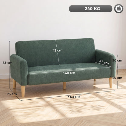 2 Seater Sofa, Velvet Small Couch with Plush Backrest, Dark Green