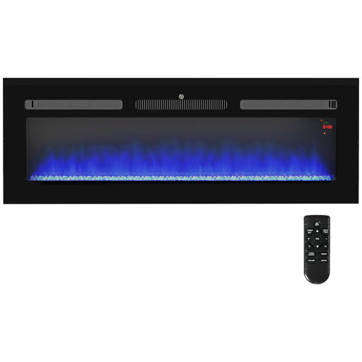 127cm Electric Fireplace, 2000W Recessed and Wall Mounted Electric Fire with Remote Control, 9 Flame Colour and Crystal, Black