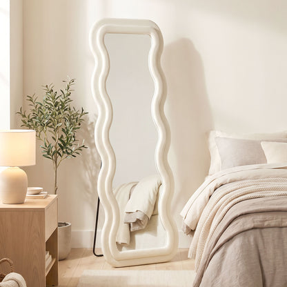 Full Length Mirror, 160 x 60 cm Velvet Wall Standing Mirror, Cream