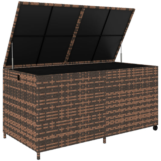 650L Garden Storage Box with Wheels, Waterproof Liner, Mixed Brown