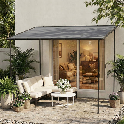3 x 2 m Lean to Garden Pergola, Metal Frame Gazebo Pergola, Grey